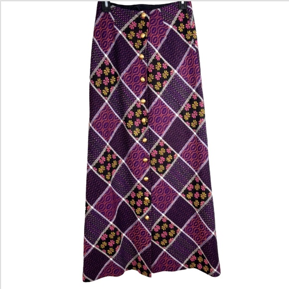 VTG Handmade Patchwork Maxi Skirt 26 Waist Full Button Granny Cottage Boho Quilt - Picture 8 of 8